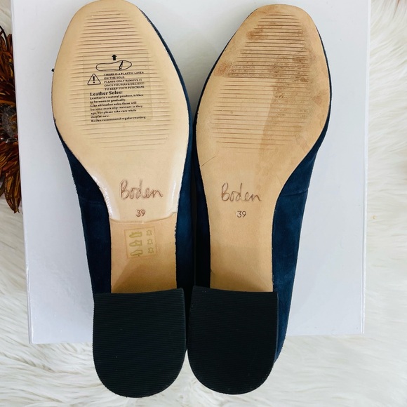Boden Victoria Block Heel Kiltie Blue Suede Loafers/Pumps, EUC - Picture 12 of 15